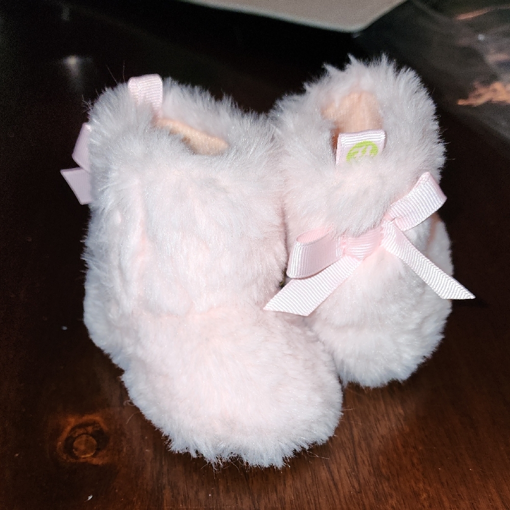 Fluffy Pink Baby Booties